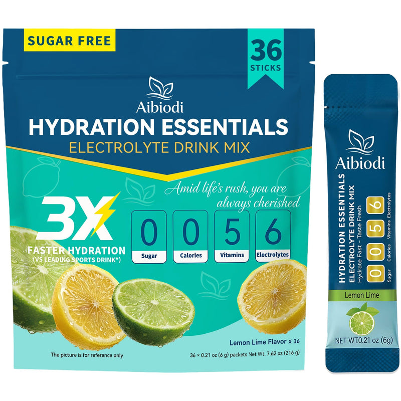 Electrolytes Powder Packets - Sugar Free & Zero Calorie Liquid Daily Drink Mix - Instant Hydration & Energy Supplement with 6 Electrolytes and 5 Vitamins, Keto Friendly & Vegan - 36 Sticks Lemon Lime 7.62 Ounce (Pack of 1)