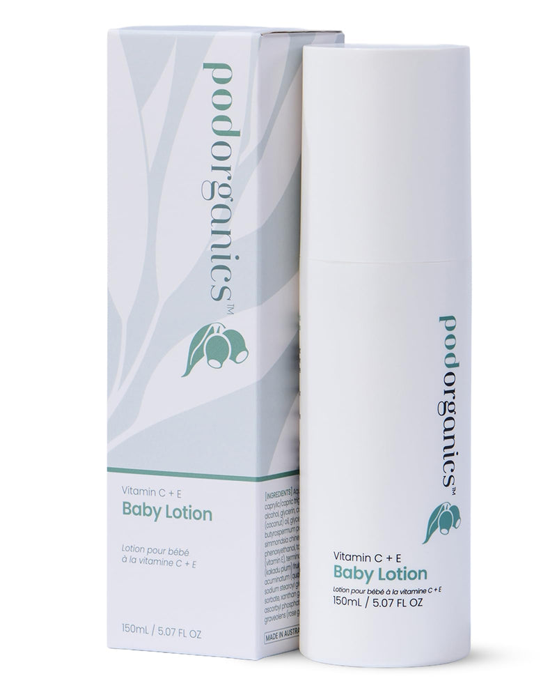 Vitamin C+E Baby Lotion - Unscented Lotion with Shea Butter | Jojoba Oil & Kakadu Plum - Deep Hydrating Moisturizer - For Newborn & Sensitive Skin - Fast Absorbing - Non-Greasy - 150ml