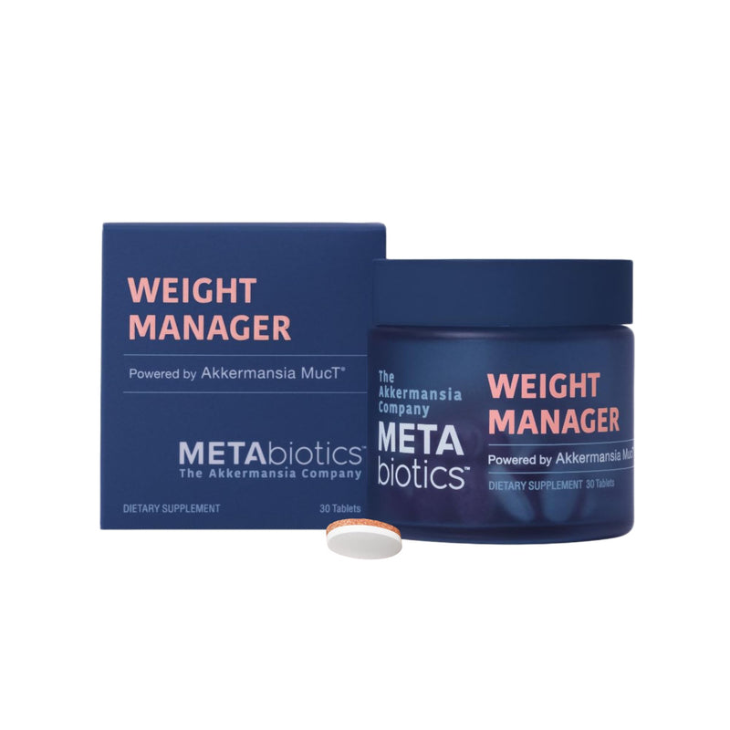 METAbiotics Weight Manager Supplement, Akkermansia MucT, GLP-1, 30 Tablets | Weight Maintenance, Pasteurized Akkermansia MucT, 30 Billion cells, Postbiotic,Vitamin D3, B2, Chromium, EGCG
