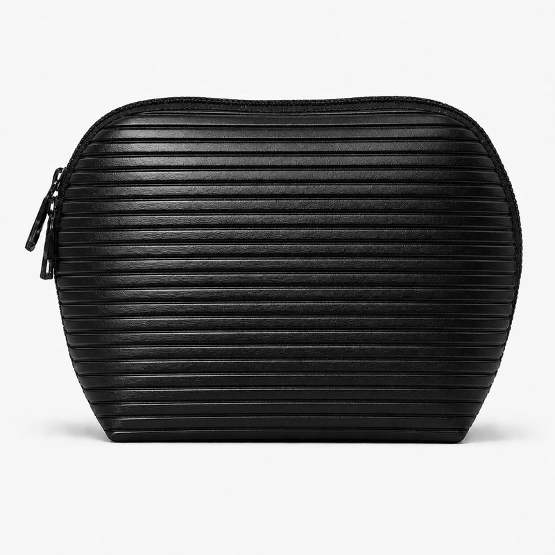 Waterproof Fold-Down Travel Makeup Bag for Women, Cosmetic Organizer with Multi-pocket, Stand Toiletry Bag (Basic Version, Black, Medium)
