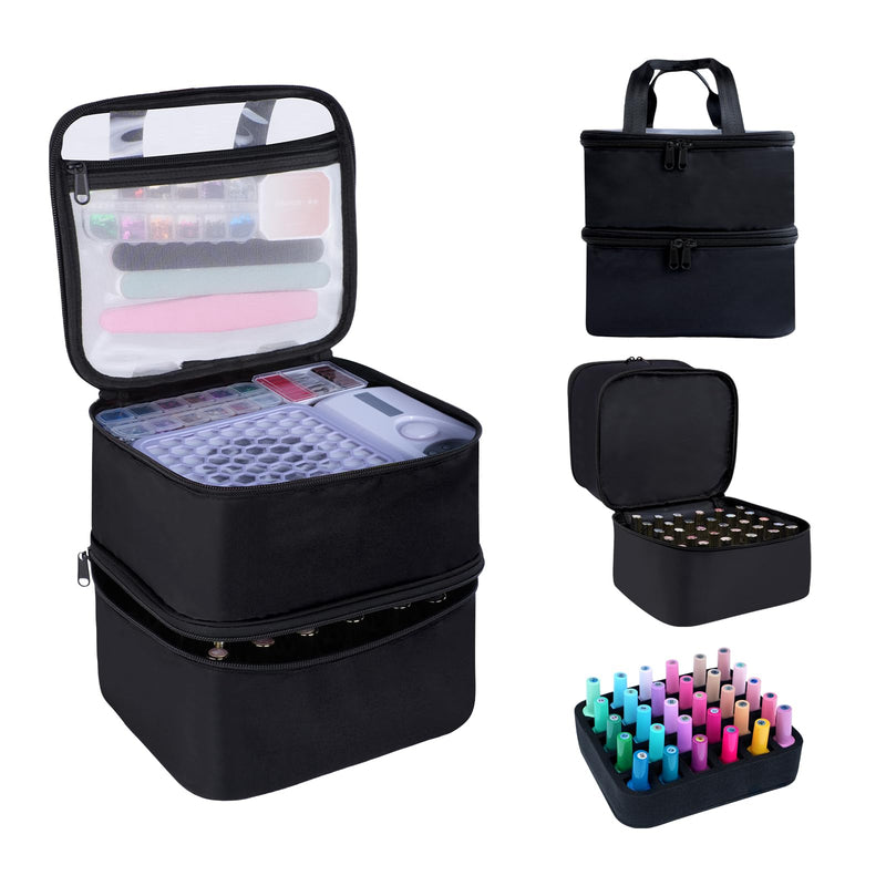 Nail Polish Organizer Case Holds 30 Bottles (15ml - 0.5 fl.oz) | with Sponge Plug In Transparent Flip Cover Nail Kit Storage Bag for Manicure Tools for Womens Black 30 Double Layer