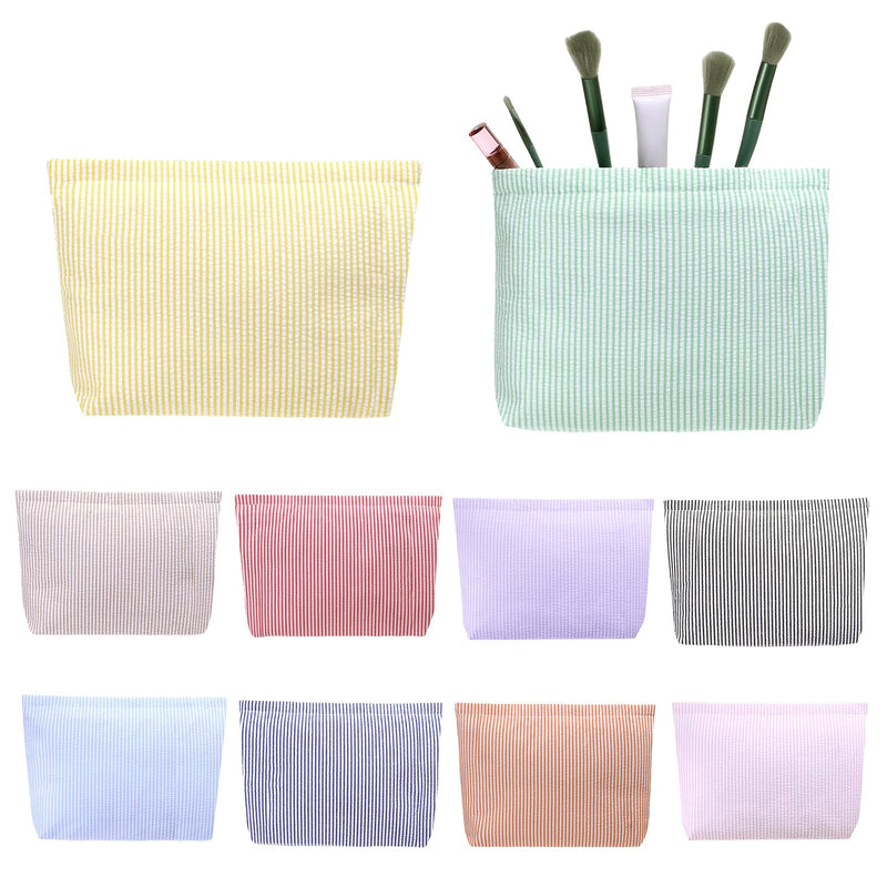 10 Pcs Seersucker Makeup Bag, 10 Colors Striped Polyester Cosmetic Bag Lightweight Preppy Toiletry Travel Storage Pouch for Wedding Bridesmaid Gifts