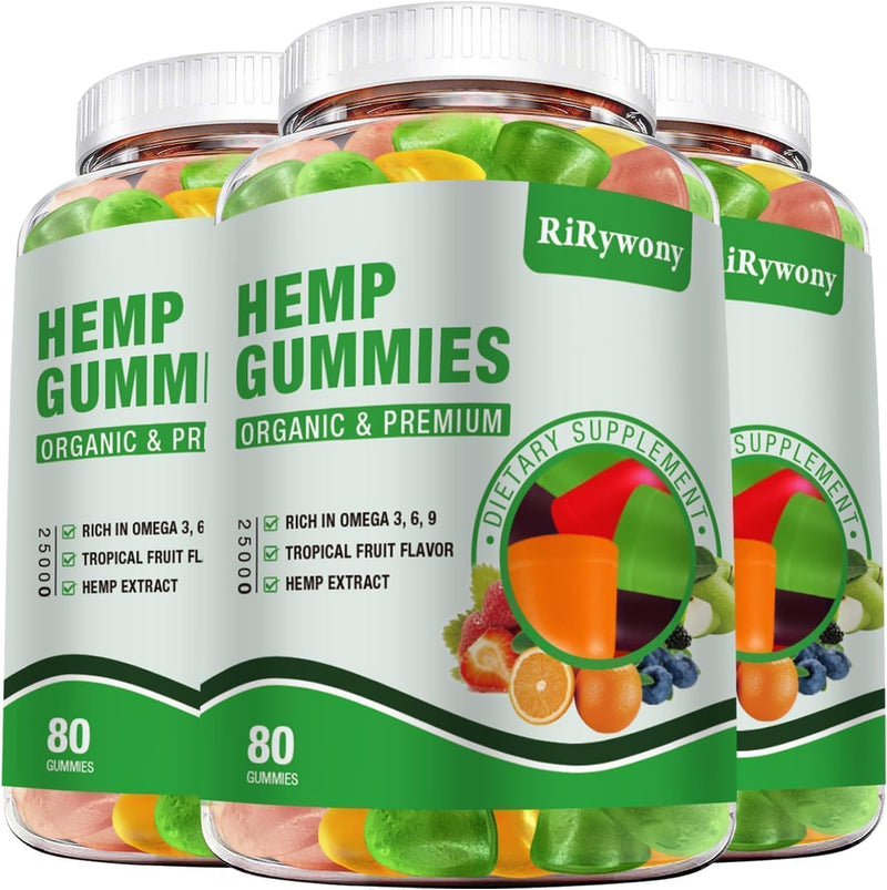 3 Packs Hemp Gummies for Sleep, Pain, Anxiety Relaxation and Peace, High Potency Edible Gummies Extra Strength Organic Hemp Oil Extract Vegan Bear Gummy - 240 Counts Candy 80 Count (Pack of 3)