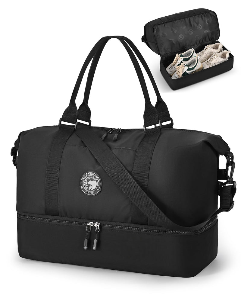 TSA Approved Spirit Frontier Airlines Personal Item Bag 18x14x8 with Shoe Compartment Tote Carry on Weekender Overnight for Women Men Black 18x14x8 inch