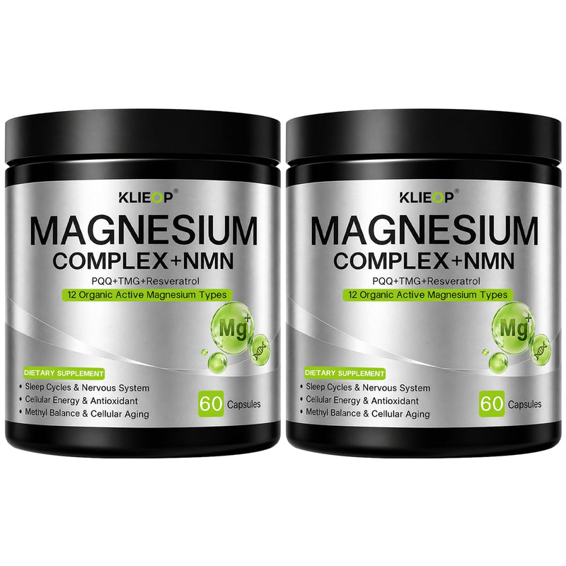 Magnesium Complex Supplement for Women and Men with NMN Supplement 2-Pack | 17-in-1 TMG, Resveratrol, PQQ & Vitamin B6,Sleep & Relaxation, Nervous System, NAD+ Level & Cellular Energy Support 60 Count (Pack of 2)