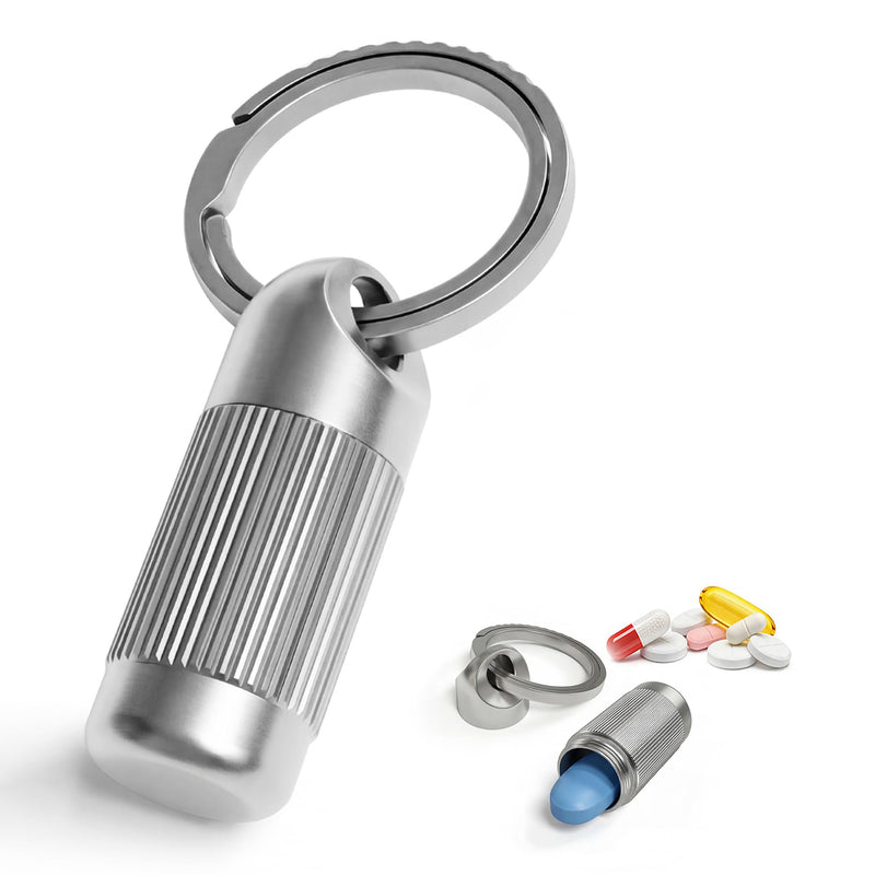 Titanium Keychain Pill Holder, Mini Pill Container, Small Pill Case | Premium Titanium Construction; Lightweight, Rust-Resistant, Secure Screw-Top Storage for Vitamins and Emergency Medication Portable (1.18 in)