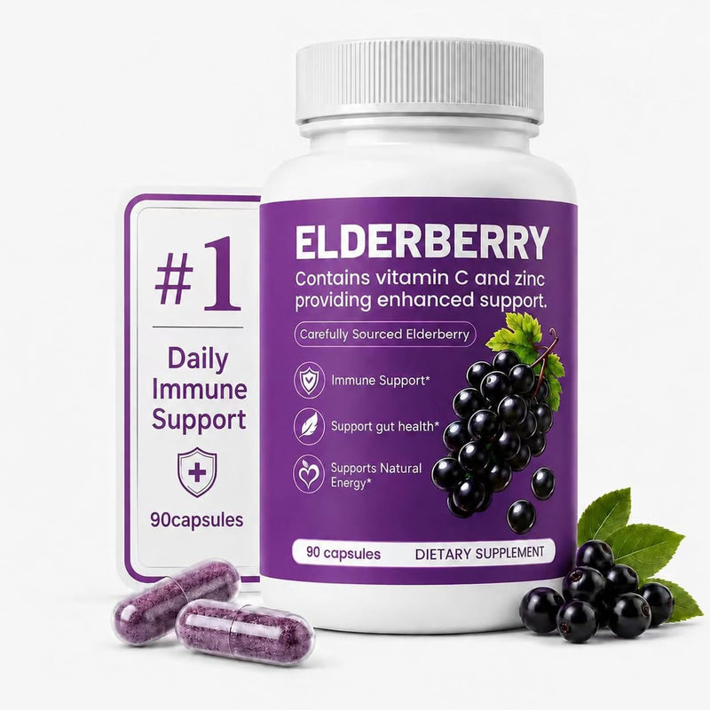 Elvera Elderberry Gut Support with 1200mg Elderberry Extract, Vitamin C and Zinc | Daily Immune & Digestive Balance for Everyday Wellness & Healthy Metabolism 90 Capsules