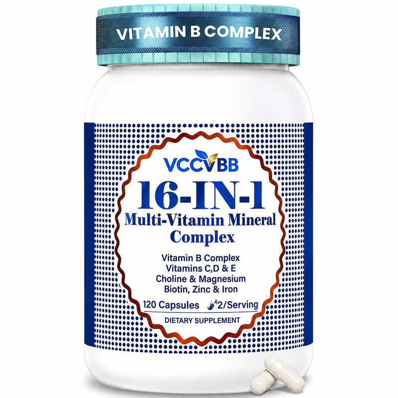 16-in-1 Vitamin B Complex Multivitamin, Methylated B12, 120 Vegan Capsules | With vitamin D3, K2, iron, zinc, choline and inositol for balanced daily nutrition and active lifestyle support