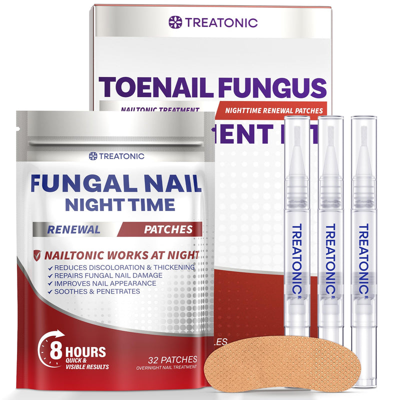 Treatonic Toenail Fungus Treatment Kit: Antifungal Nail Fungus Treatment Extra Strength with 25% Undecylenic Acid (3 Pens) & 32 Night Fungal Nail Patches - Repairs Damaged & Restores Discolored Nails 1-Pack(3 Pens + 32 Patches-Arc)