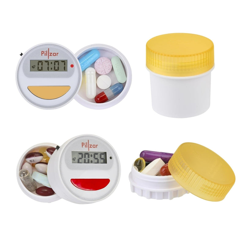 Portable Medication Reminder System with Two Timer Caps – Compact Organizer for Pills, Vitamins & Supplements for Travel or Home Use.