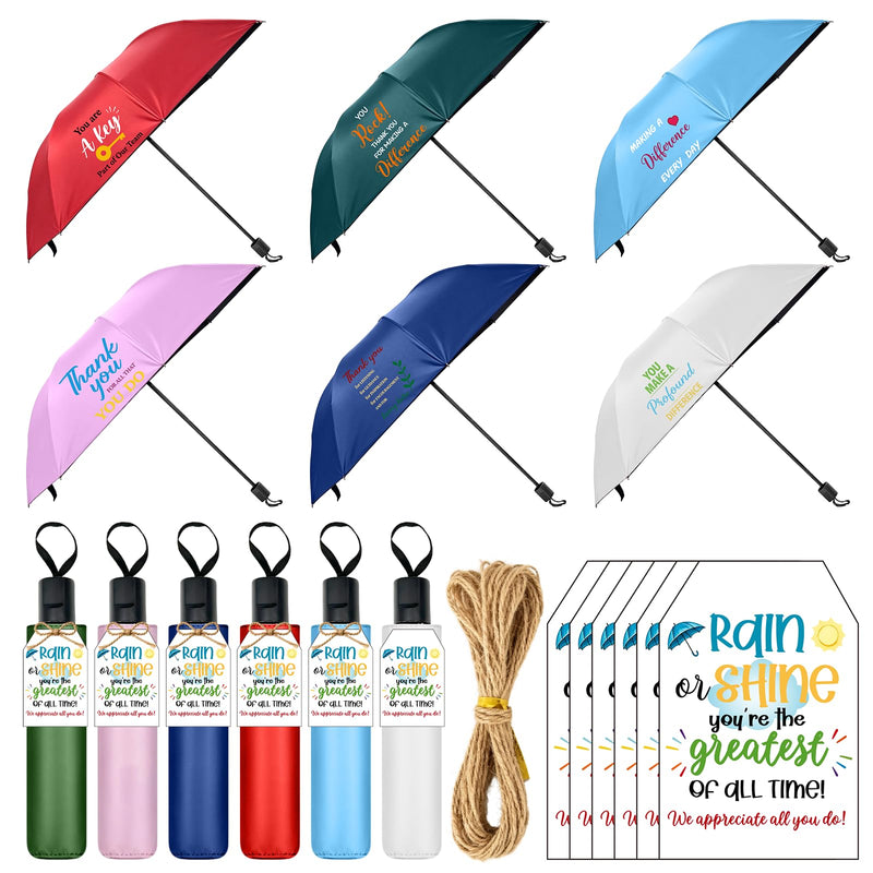 12 Pcs Employee Appreciation Umbrella Gifts for Women Men | Novelty Windproof Folding Umbrellas Thank You Card Hemp Rope Thank You Gifts for Coworker Office Staff Team Group Teacher