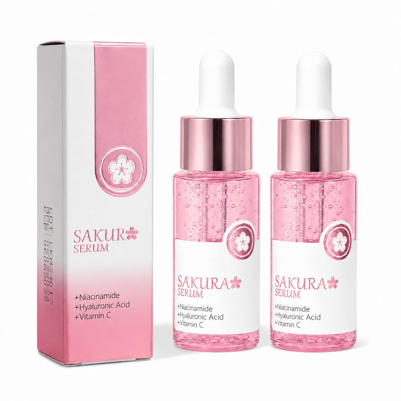 Sakura Face Serum 2 PCS, Hydrating Facial Serum with Niacinamide, Hyaluronic Acid and Vitamin C, Lightweight Moisturizing Serum for Face and Neck, Non-Greasy Daily Skin Care Drops, 2 x 17ml