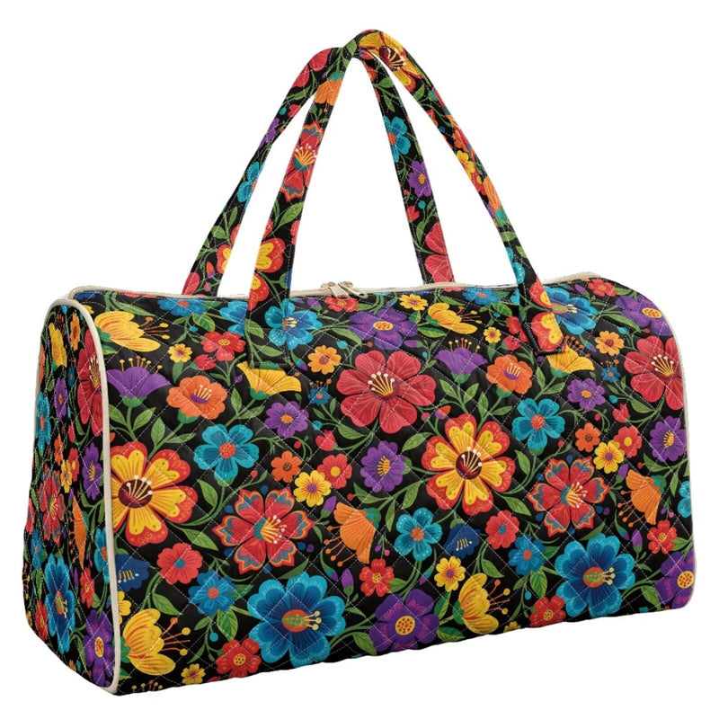 BIGCARJOB Hippie Floral Duffle Bag for Women Weekender Travel Bag Quilted Toiletries Bags Overnight Bags Packable Duffle Bags for Travel Camping Hiking