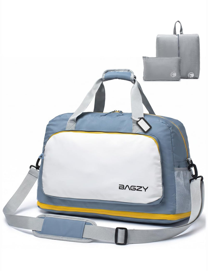 Under-seat Carry on Bags for Airplanes Personal Item Travel Bag 38L Expandable 50L Lightweight Duffle Bag Water-resistant Weekender Bags with Wet Pocket for Gym Overnight Hospital Blue