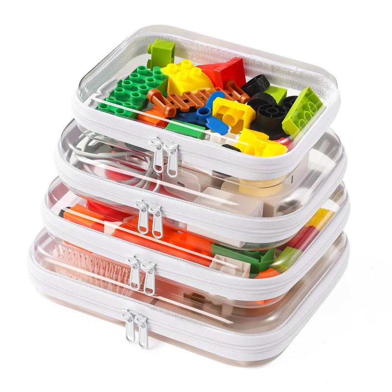 4 Pack Clear Hard Shell Zipper Case Diaper Organizer | 1.0mm Hard Shell, Upgraded Large Zipper Pulls, Clear Travel Pouches, Smooth Zipper Closure, Holds Shape White 4 Pack (XS+S+M+L)