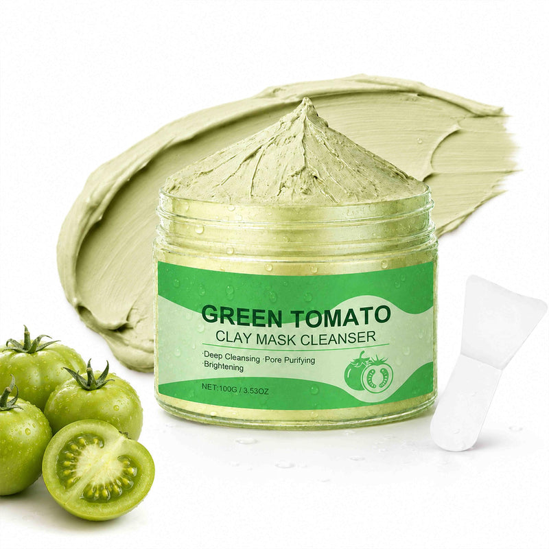Green Tomato Clay Mask Cleanser, 100g Clay Face Mask for Oily Skin | Bentonite Clay Face Mask With Glycerin and Vitamin E Helps Remove Daily Buildup and Excess Oil; Smooth, Easy-Rinse Texture