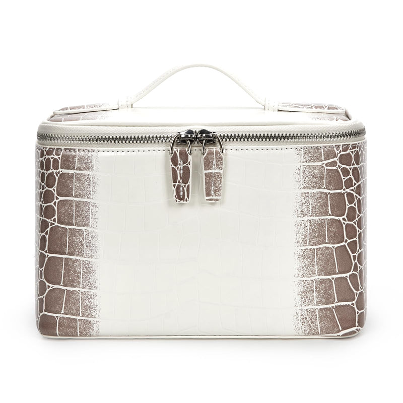 Travel Makeup Bag Vanity Case for Women Crocodile Cosmetic Bag Makeup Case Leather Travel Toiletry Bag Organizer White