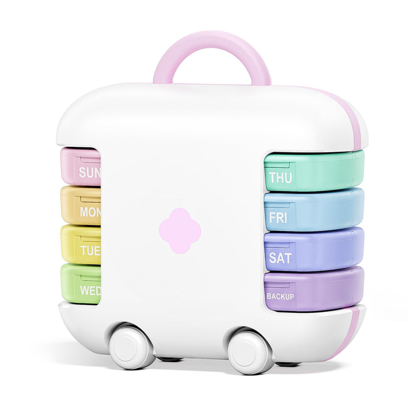Daviky Pill Organizer 4 Times a Day, Medicine Chest Style,7 Day Pill Box | Removable Daily Cases, Large Capacity, Weekly Pill Case for Vitamins, Fish Oil, Supplements, Candy Colors