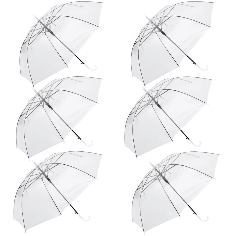 Clear Umbrella Bulk Colorful Transparent Rain Umbrellas Windproof Waterproof with J Hook Handle for Wedding Party Photography Outdoor Travel Gift White 6