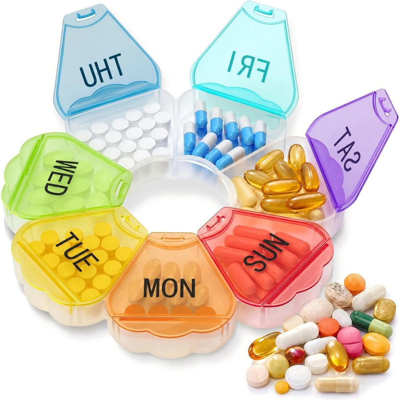 7 Day Extra Large Weekly Pill Organizer, Colorful Portable Pill Case, Large Medicine Container for Vitamins, Fish Oil, Tablets, Gummies & Daily Supplements