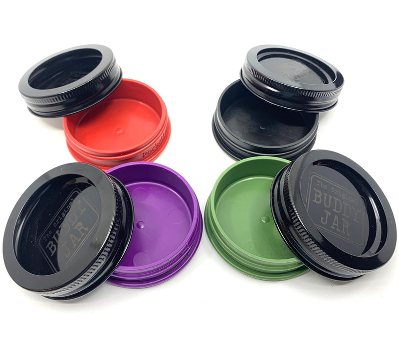 Smell Proof Stash Jar Bundle – Airtight Herb Storage Containers, Portable & Travel-Friendly, 55ml/1.8oz, Set of 4, Red Purple Green Black