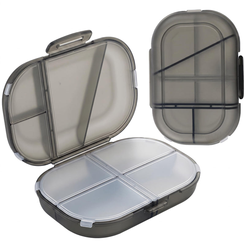 Foldable Travel Pill Organizer Box, 8 Compartments, Black | Double Protection, Weekly Medicine Container, Portable Compact, For Daily Medication Vitamins Supplements