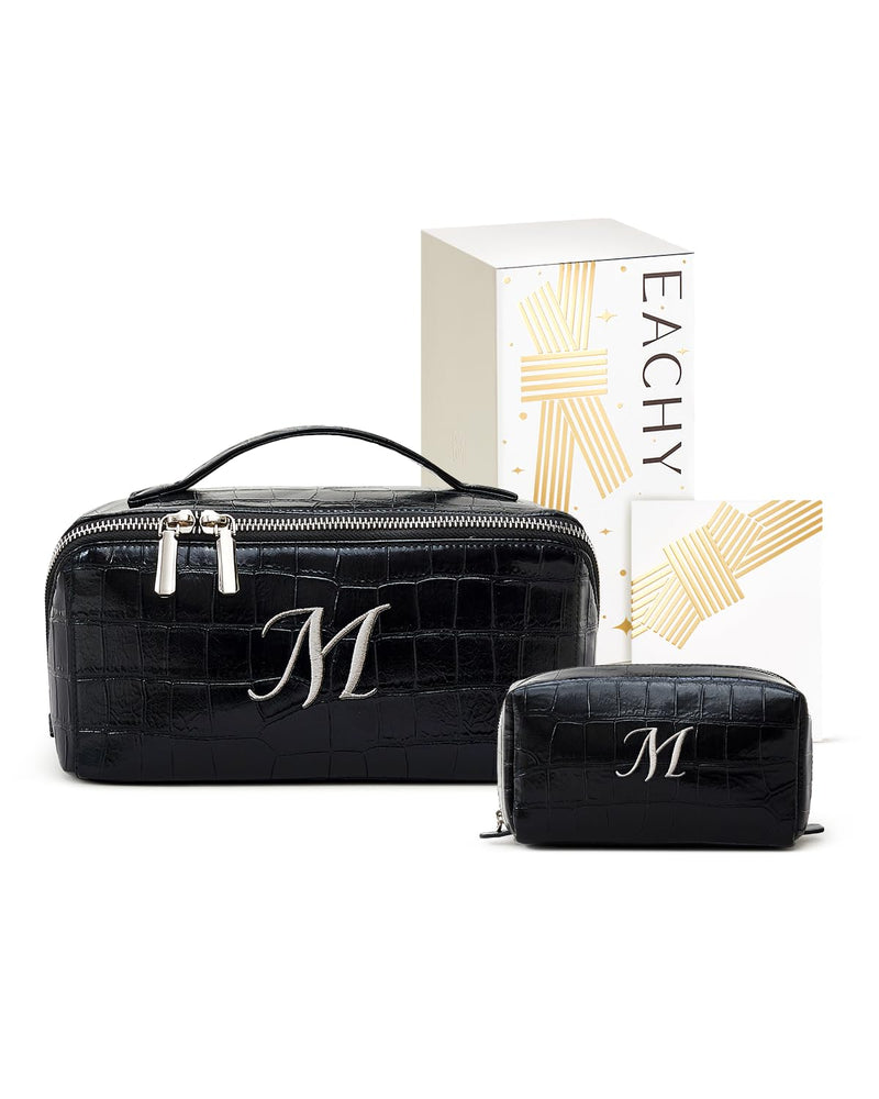 EACHY Birthday Gifts for Women & Back to School, Personalized Makeup Bag | Birthday Gift, Gift Box, Greeting Card, TPU Makeup Brush Bag, Open Flat Makeup Organizer Bag, Divider and Handle M-Set 2-Piece Set