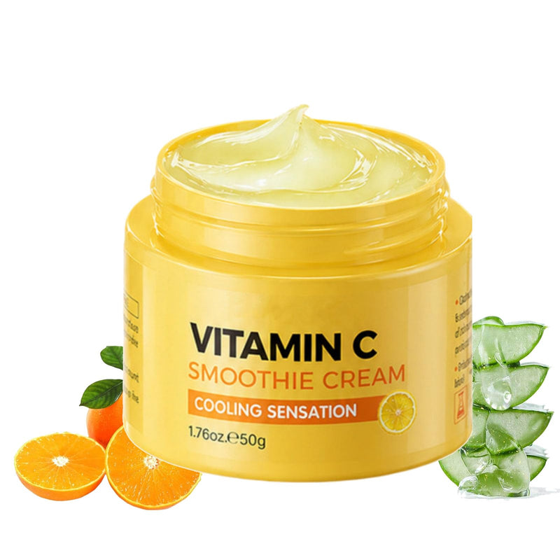 Vitamin C Smoothie Cream,Summer Icy Cool Facial Gel, Lightweight Non-Sticky Face Serum,Fast Absorbing Antioxidant Face Moisturizer for Dull Uneven Skin Tone 1.76oz