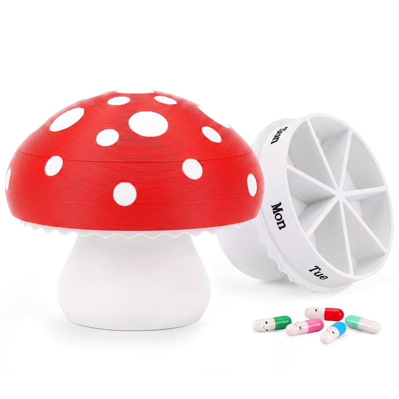 Mifoci 3D Printed Mushroom Pill Organizer Large Weekly Pill Case Mushroom Cute Decorative Medicine Box 7 Day Medication Container for Fish Oil Vitamins Supplements 4 Inch