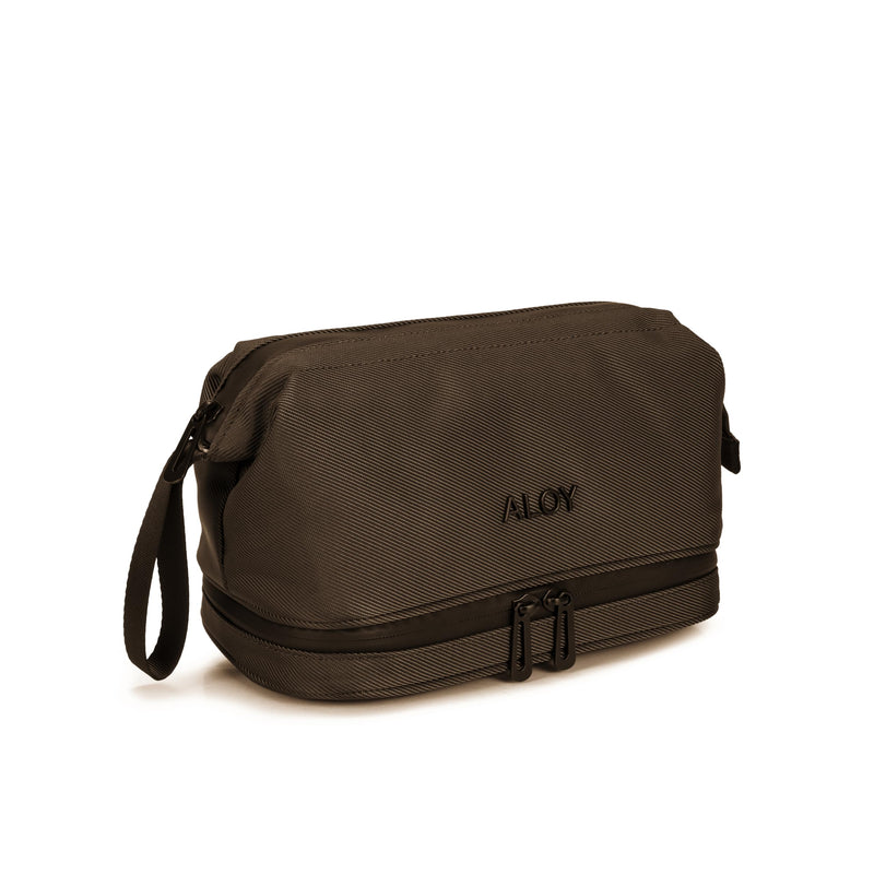 ALOY Travel Toiletry Bag – Organizer for Men & Women with Multiple Compartments, Wipe-Clean Interior, Padded Handle & Hanging Hook for Toiletries & Cosmetics (Dark Chocolate) Dark Chocolate