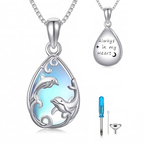 YYB Urn Necklaces for Ashes Moonstone Cremation Necklace Dolphin