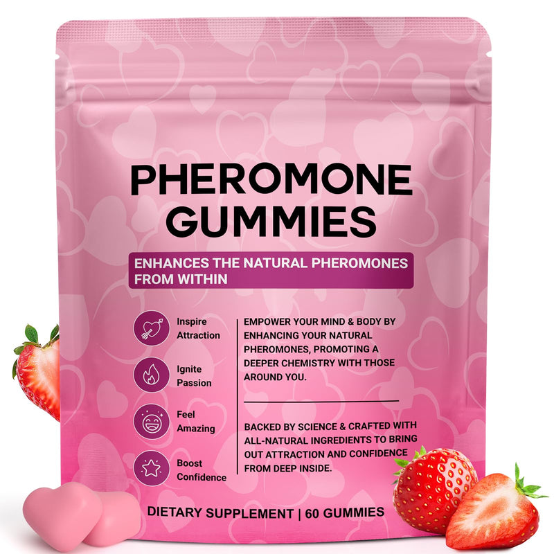 Pheromone Gummies for Women, Plant-Based Wellness Supplement with Maca Root, Fenugreek & Red Clover, Confidence Support Gummies, Vegan Strawberry Flavor, 60 Gummies