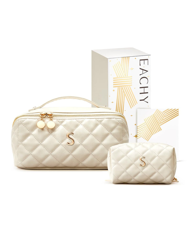 EACHY Birthday Gifts for Women & Back to School, Personalized Makeup Bag | Birthday Gift, Gift Box, Greeting Card, TPU Makeup Brush Bag, Open Flat Makeup Organizer Bag, Divider and Handle S-Set 2-Piece Set