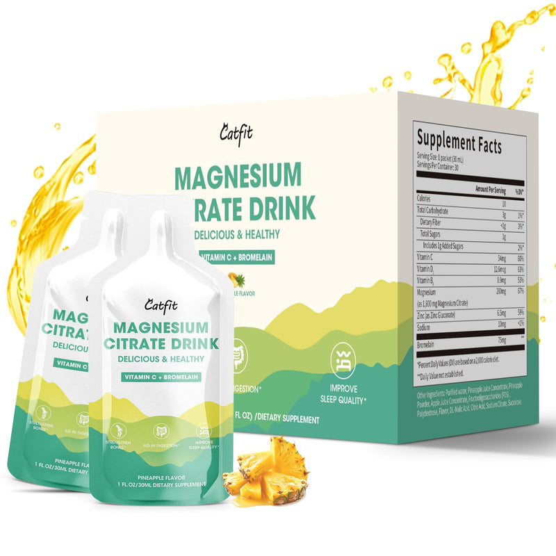 Catfit Magnesium Citrate Liquid (10 Fl Oz), Magnesium Complex Drink with Vitamin B, Zinc, Sodium and Bromelain for Sleep, Muscle, Heart, Gut Support 10 Count (Pack of 1)