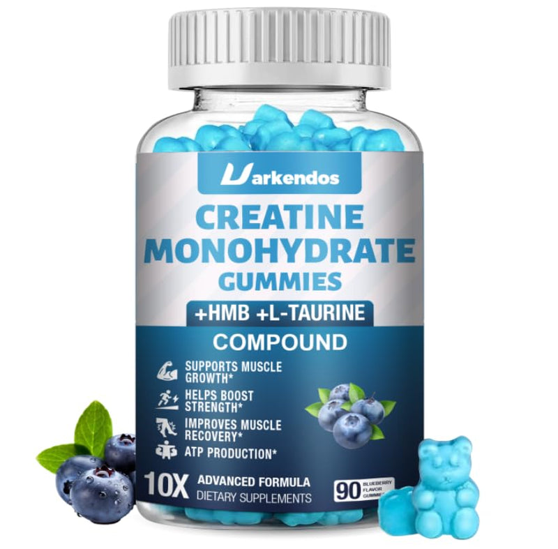 1 Pack Creatine HMB Monohydrate Gummies, Contains Vitamin B6, B12 and L-Taurine,Creatine Gummies for Men & Women, Promote Muscle Growth, Blueberry Flavor Supplement 90 Count (Pack of 1)