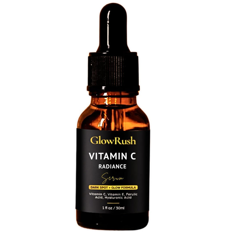 GlowRush Vitamin C Radiance Serum with Ferulic Acid, Vitamin E & Hyaluronic Acid | Brightening Face Serum for Dark Spots & Uneven Skin Tone | 1 fl oz