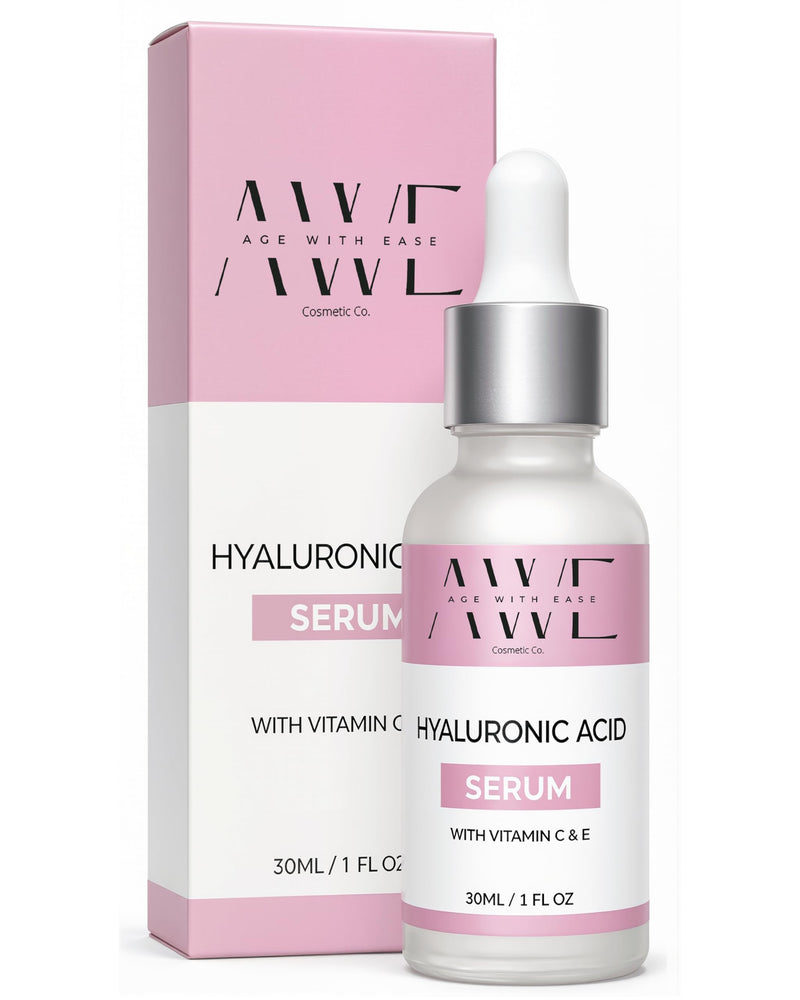 Age with Ease Hyaluronic Acid Serum with Vitamin C and E – 5% Hyaluronic Acid, Brightening Anti-Aging Face Serum, Dark Spot Treatment, Hydrating Skin Serum