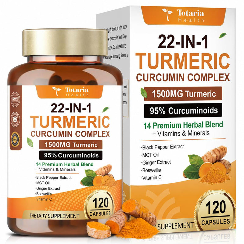 22-in-1 Turmeric Curcumin 2348mg - 95% Curcuminoids with Black Pepper, MCT Oil & Vitamin C - High Absorption Turmeric Curcumin Supplement for Antioxidant, Joint & Immune Support - 120 Capsules
