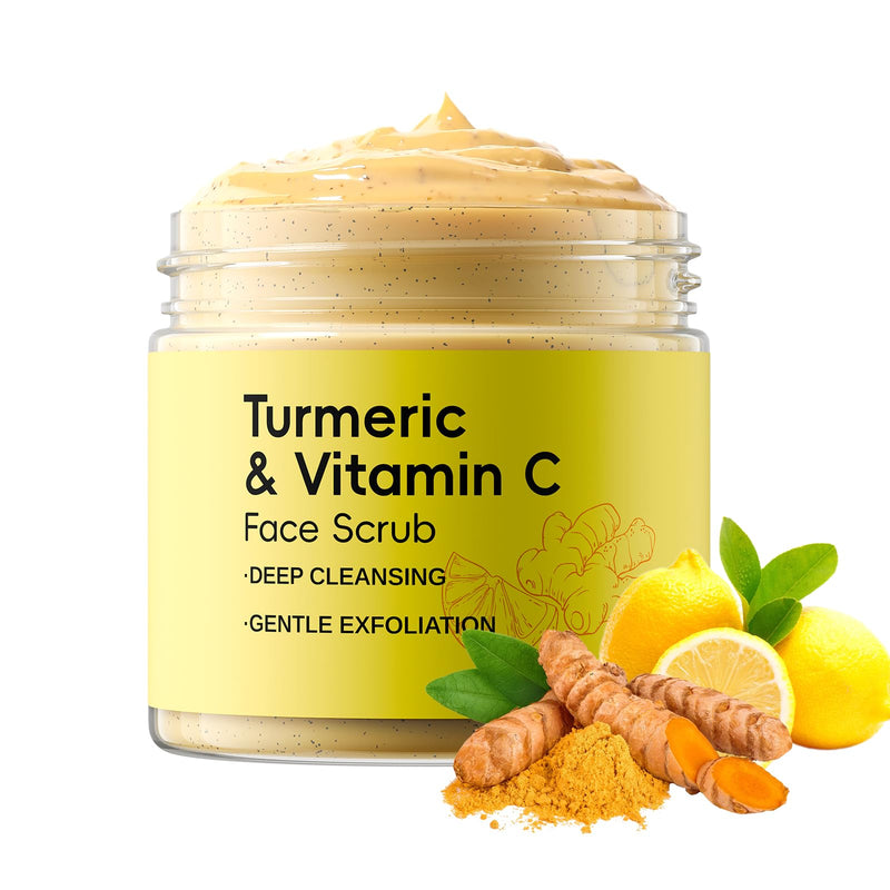 Deep Exfoliating Facial Cleanser, Facial Scrub, Face Wash, Cleansing Wash with Vitamin C, Turmeric, Gentle Daily Exfoliator for Women, Men for Soft, Smooth, Hydrated Skin, Radiant Skin 100g/3.5oz