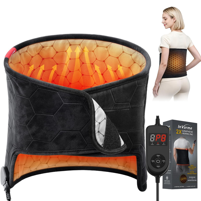 Extra-Hot Heating Pad for Back: Deep Relief Chronic Lower Back Pain | Far Infrared Hottest 160℉ 3s Fast Heat - Relaxation Muscle for Seniors Women Men - 12" x 50" 8 Temps & 4H Auto Off (Medium)