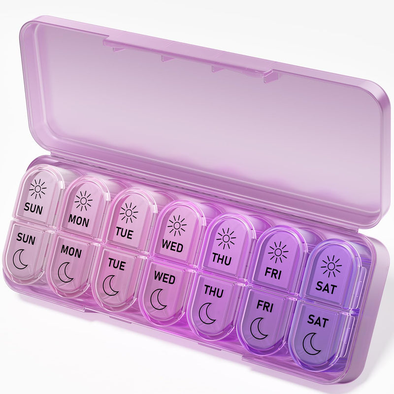 Betife AM PM Pill Organizer 7 Day, Weekly Pill Organizer Box 2 Times a Day | Portable Travel Pill Organizer, Cute, Easy Open, Airtight, Fashion, Dust-Proof, Reusable, Sturdy for Medication, Vitamin Plastic