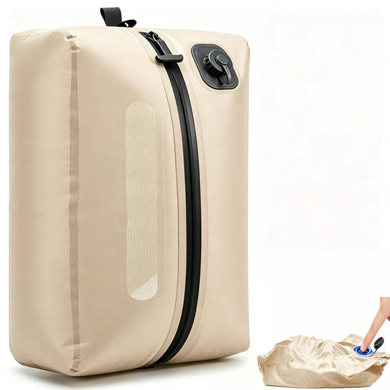 Vacuum Bag for Travel Organiser Packing Bag for Carry-On Luggage Backpack Suitcase Reusable Vacuum Seal Save Space Compression Bag with Built-in Pump & USB-C Charging (Beige) Beige