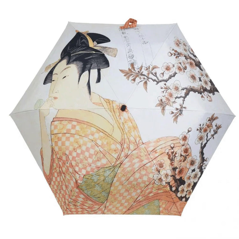 Ukiyo-e Folding Umbrella for Sun & Rain | UV Protection UPF 50+ | Lightweight Compact Flat Umbrella | Japanese Art Design | Heat & Light Blocking Travel Umbrella Bijinga Beauty Painting