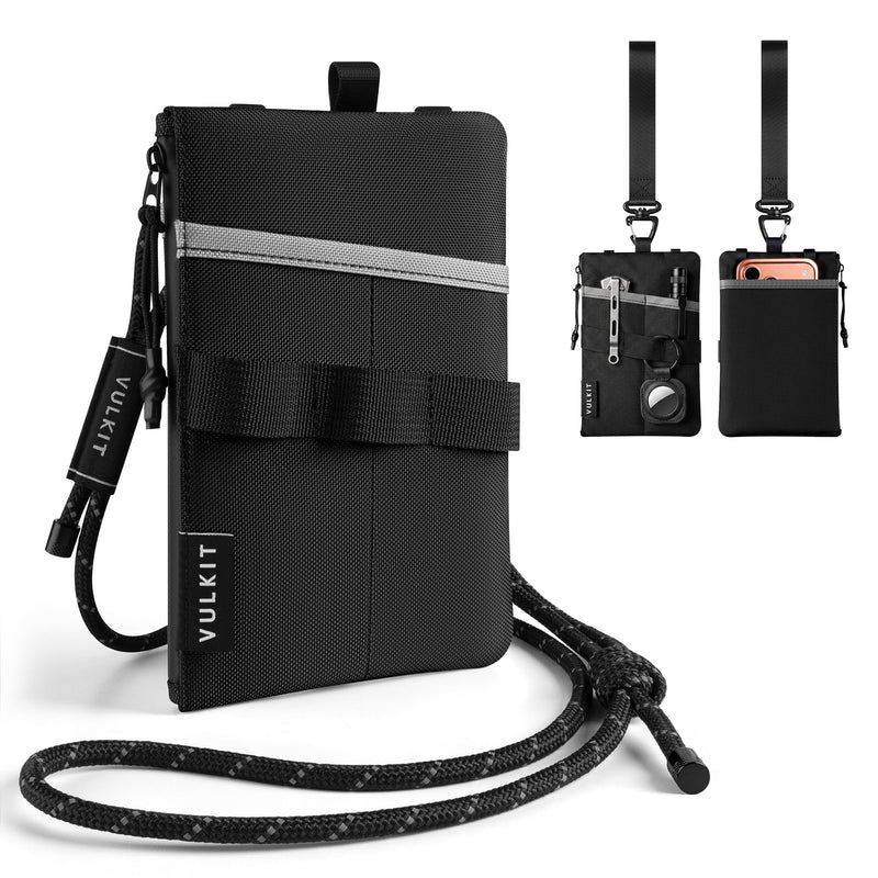 VULKIT Minimalist Travel Wallet with Lanyard RFID Blocking Water-Resistant | Multifunction Passport Holder Phone Pouch Card Wallet for Mens & Womens Lanyard Wallet Black