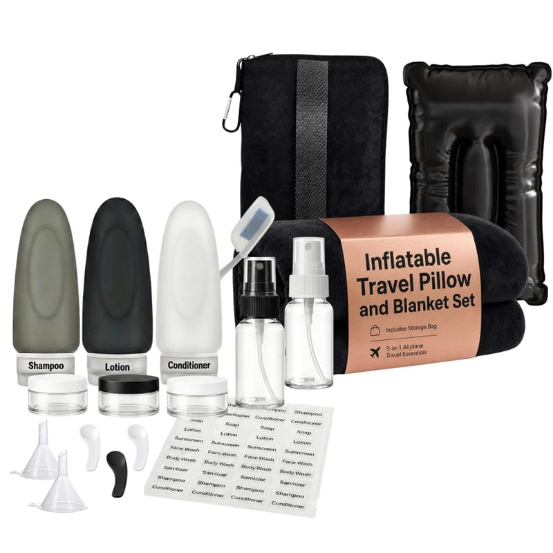 Dot&Dot Leak Proof Travel Bottles Inflatable Travel Pillow with Blanket