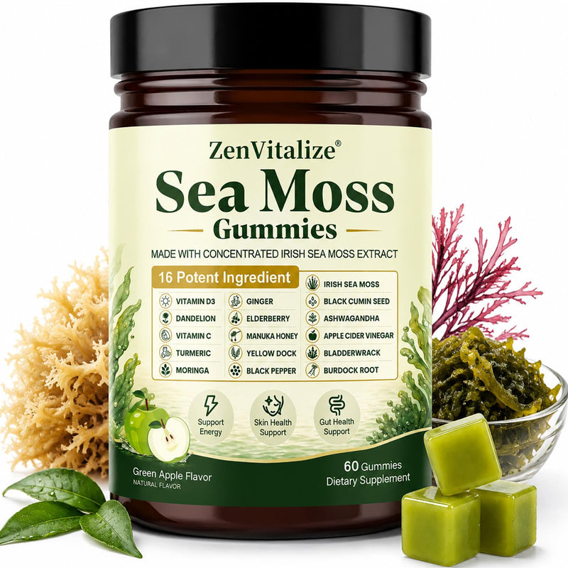 Sea Moss Gummies 16-in-1, Irish Sea Moss Supplement for Women & Men with Black Seed Oil, Ashwagandha, Bladderwrack, Burdock Root, Elderberry, Vitamins C & D3, 60 Count