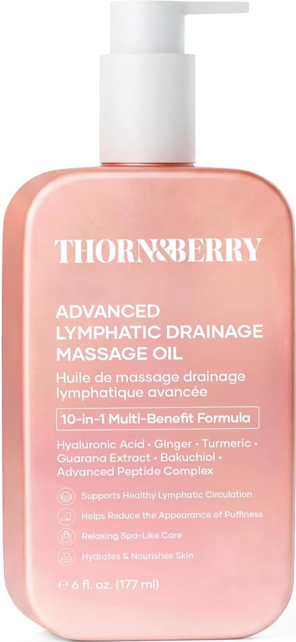 Lymphatic Drainage Oil for Body, Stomach, Legs, Neck | Peptides & Ginger | Gentle Lymphatic Massage Oil Post Surgery Recovery With Hyaluronic Acid For Skin, Vitamin E, Turmeric, Castor, Grapeseed Oil