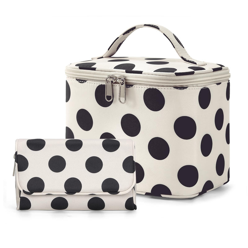 Small Mirror Cosmetic Pouch + Medium Handheld Travel Makeup Bag (Polka Dot)