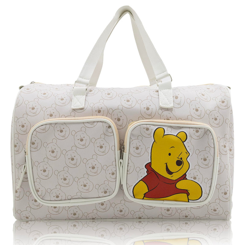 Disney Winnie the Pooh Duffle Bag for Women, Men & Adults | 20 Inch Saffiano PU Leather Travel Overnighter, Weekender & Overnight Bag | Classic Premium Carry-On Luggage Gift, Officially Licensed