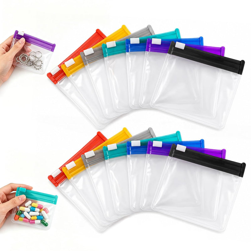 14Pcs Self Sealing Zipper Medicine Bags, 2026 Reusable Pill Pouch Bags Travel Plastic Bags with Slide Lock for Storage, Water-Resistant Pill Pouch Set for Medicine Vitamins Small Daily Items Storage